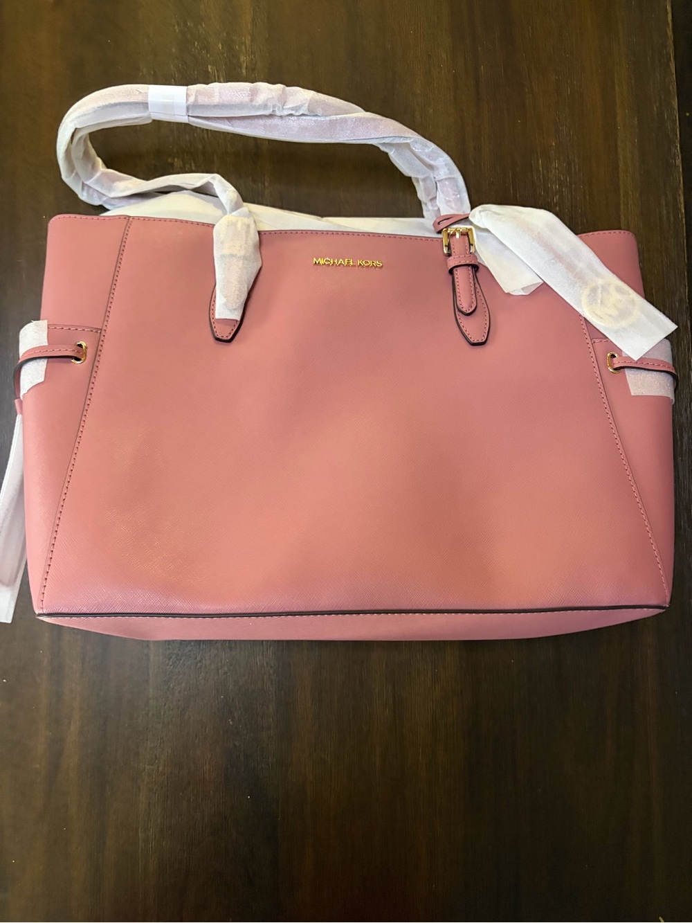 New With Tags Michael Kors Rose Pink Leather Tote with Gold Hardware